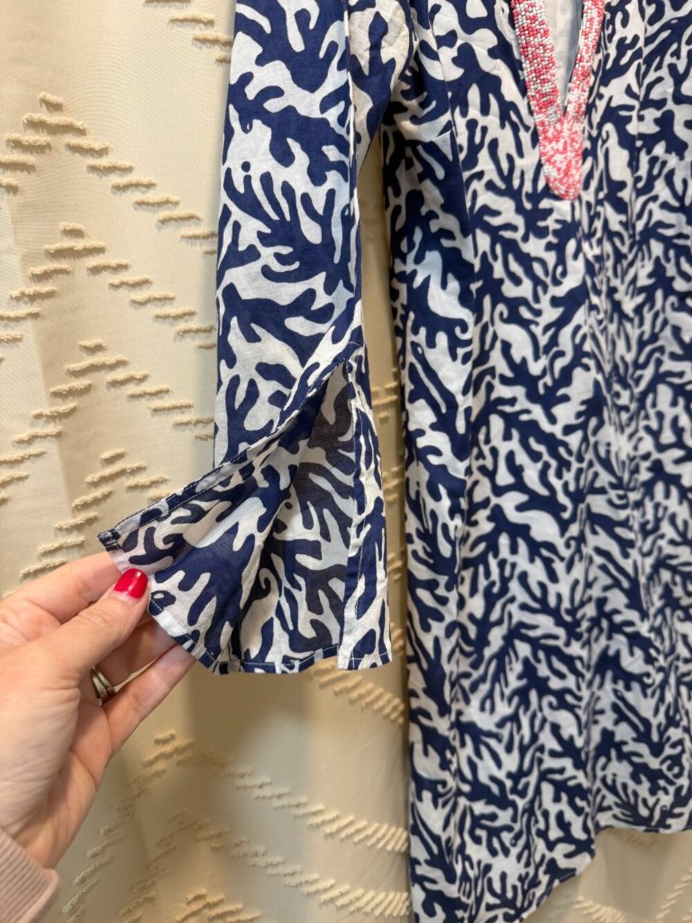 Lilly Pulitzer Cover Up M Beaded Coral Print Cotton Beach Resort Summer - Picture 6 of 12